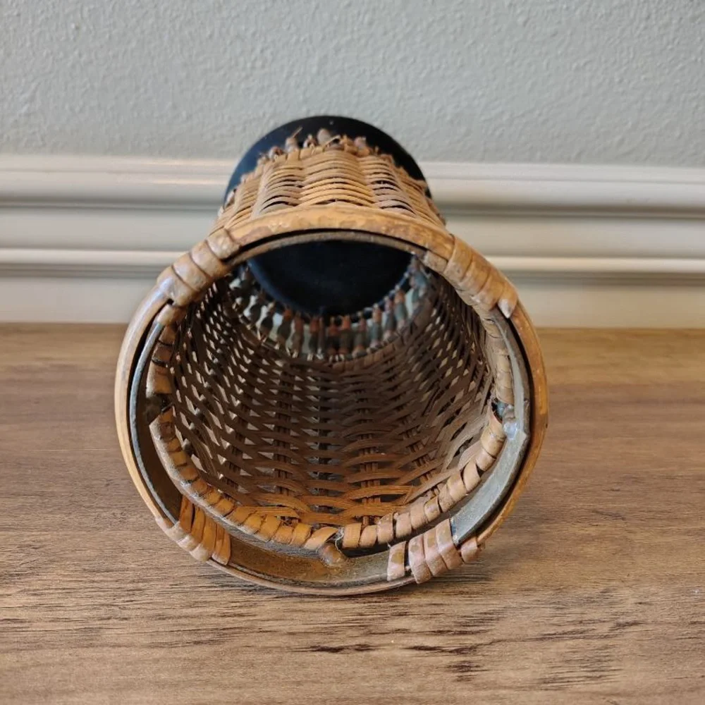 Vtg Wicker Rattan Beaded Candle Holder Metal Frame Boho Home Decor 9”